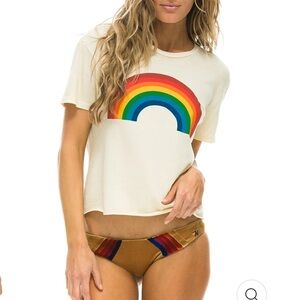 Aviator Nation Big Rainbow 🌈  Boyfriend Tee in Vintage White